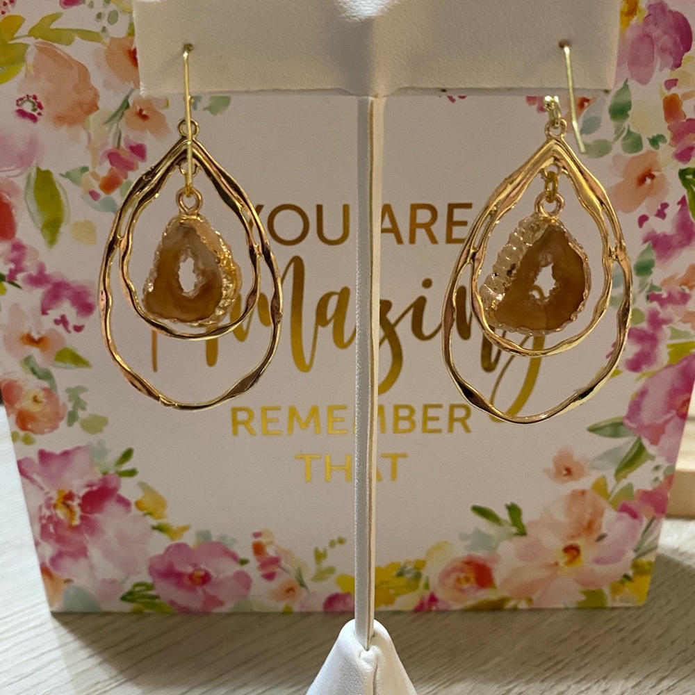 Handmade Caramel Drusy Dangle Earrings